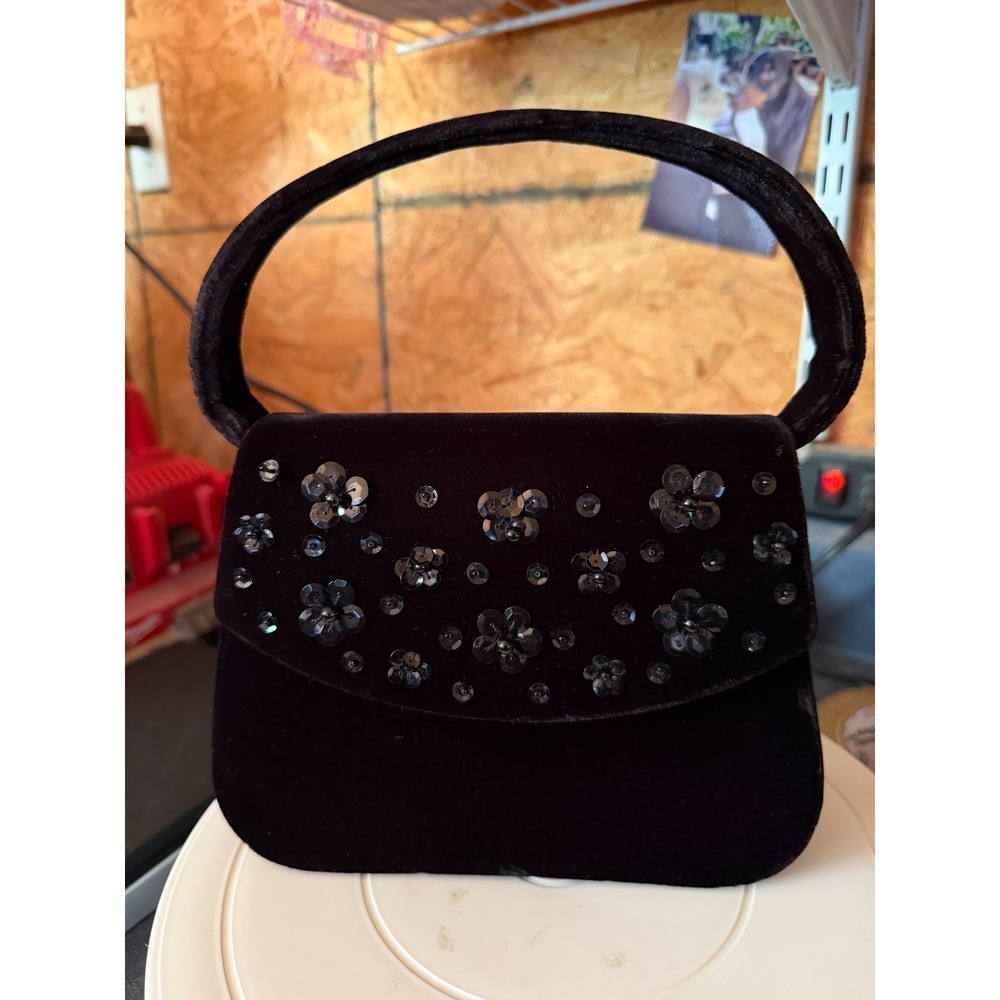 VTG BE ART Made in Italy Black Velvet Evening Bag Crossbody Purse Gold Hardware